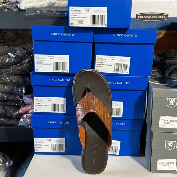 Vince Camuto Men’s Cognac Waylyn Woven Leather Upper Flip Flop Sandal NEW NIB - Picture 5 of 16